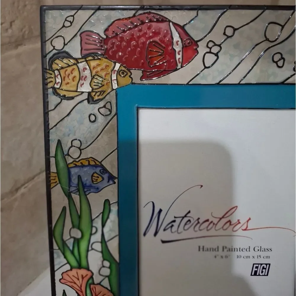 Figi Vintage Picture Frame 4x6 Stained Glass Colorful Tropical Fish Sea Life Vtg